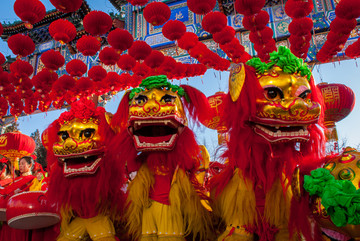 北京地坛庙会 红灯笼 舞狮