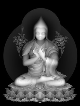 宗克巴大师藏式佛像精雕图灰度图