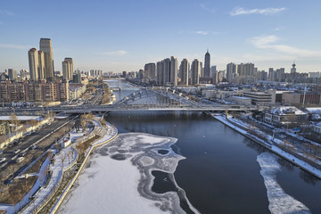 天津海河雪景