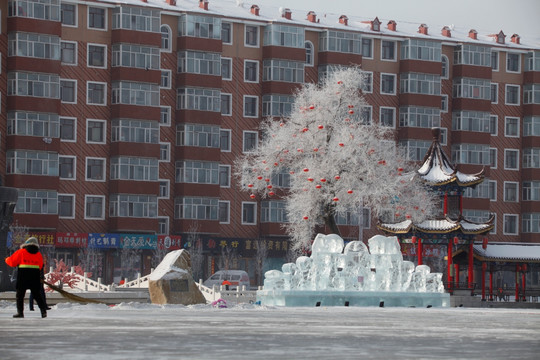 雾淞 冰凌 雪景 东北 灯笼