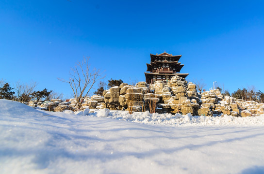 冬天古建筑 龙山阁