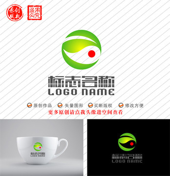 Z字母标志绿叶太极logo