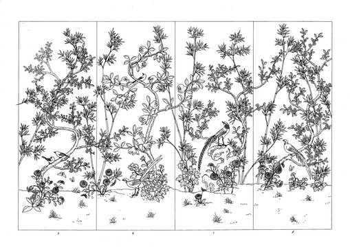 工笔画线稿工笔花鸟线稿牡丹花鸟