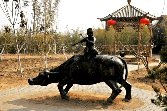 牧童骑黄牛  放牛娃 雕塑