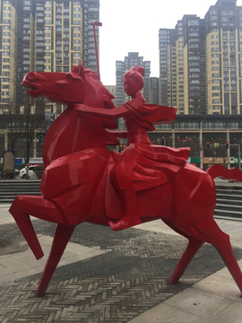 西安 雕塑 女子 骑马 风光