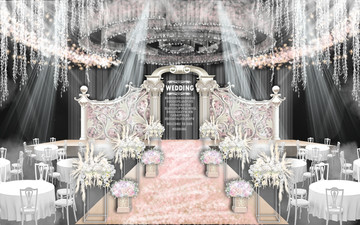 白粉色梦幻公主风婚礼舞台效果图