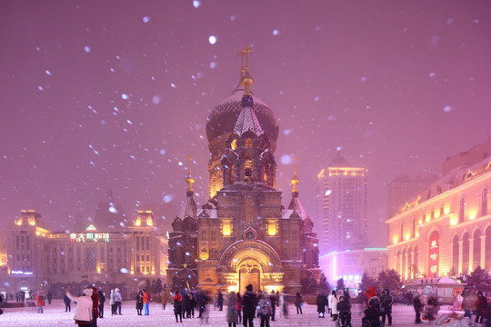 哈尔滨索菲亚教堂雪景 哈尔滨