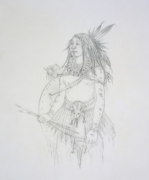 乔治卡特林 印第安人物素描