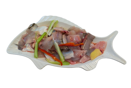 火锅烫菜菜品花鲢鱼肉抠图白底图