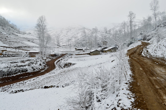 大凉山 彝族乡村 雪景