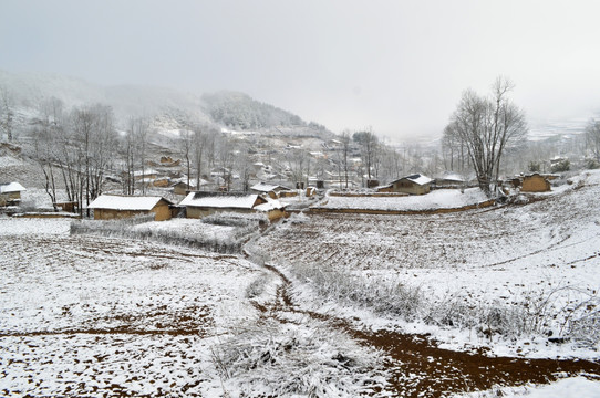 大凉山 彝族村庄 雪景