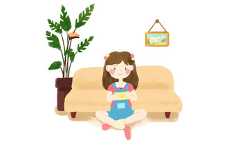 看手机女孩  植物 相框