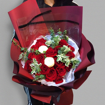 韩式红玫瑰乒乓菊花束摄影