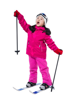 可爱的小女孩滑雪