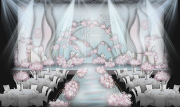 粉蓝色婚礼舞台造型层次婚礼