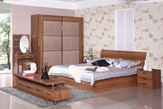 卧室家具 板式套房 大床 衣柜