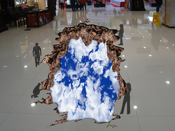 3D蓝天白云地板画