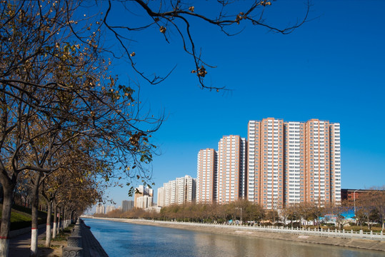 秋天河边景色