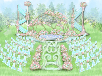 粉蓝色户外草坪婚礼仪式区