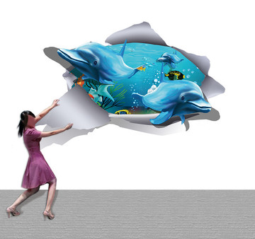 3D互动立体海豚壁画