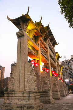 牌楼 牌坊灯笼中国年高清摄影