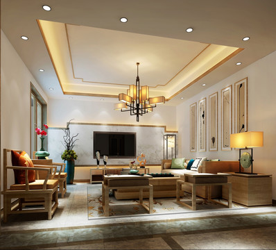 中式家装设计客厅效果图