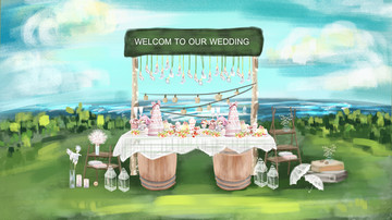 甜品区婚礼手绘效果图