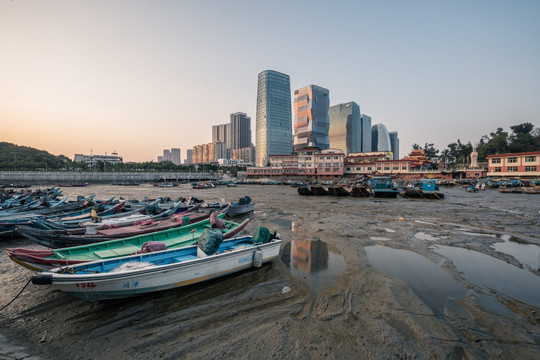 厦门海边渔港黄昏风景