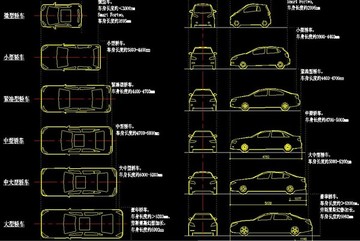 家用轿车大中小分类cad图块