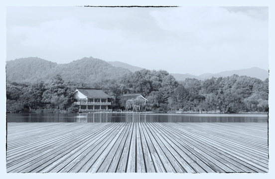 老杭州西湖黑白照片