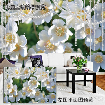 现代简约珍珠白色花朵珠宝背景墙