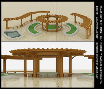 防腐木廊架 圆形弧形廊架模型