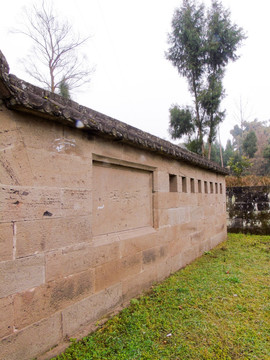 汉碑古建筑历史遗迹石头围墙一角