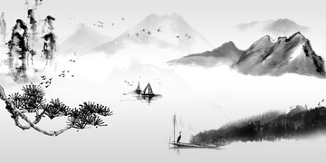 水墨远山装饰画