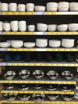 超市内景 白碗 不锈钢碗