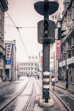 老上海南京路交通灯