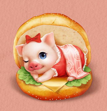 萌宠 猪 卡通猪 手绘 明信片