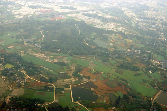 航拍成都平原 鸟瞰成都原野