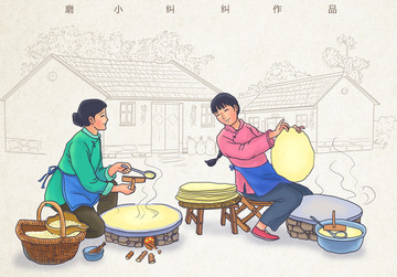 传统手工煎饼插画