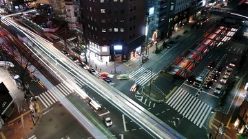 日本东京银座路口夜景车轨