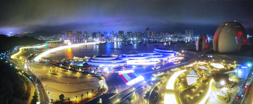 珠海夜景之野狸岛大剧院海韵城