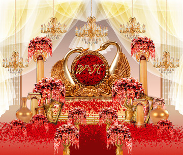 欧式奢华金色主题婚礼舞台设计