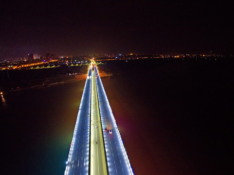 浙江兰溪金角大桥航拍夜景