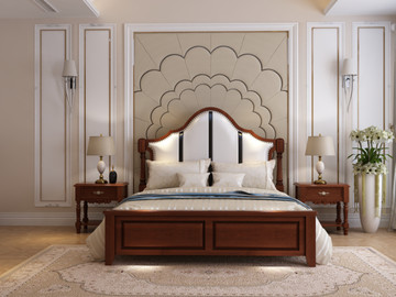 美式床正面复古木色