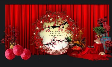 传统中式大红色婚礼迎宾区