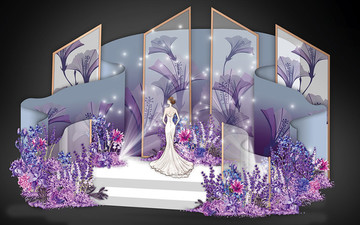 紫色婚礼舞台效果图psd分层