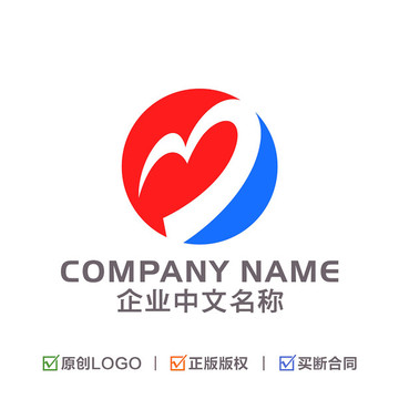 字母M 心形 企业LOGO