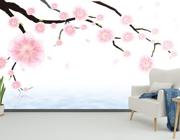 樱花枝叶电视背景墙装饰画