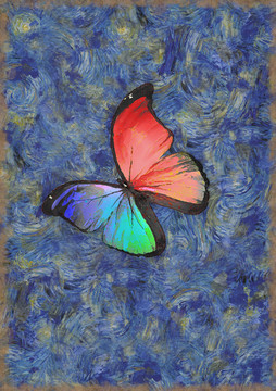梵高风格手绘蝴蝶