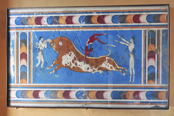 克诺索斯宫殿公牛跨越壁画的复制